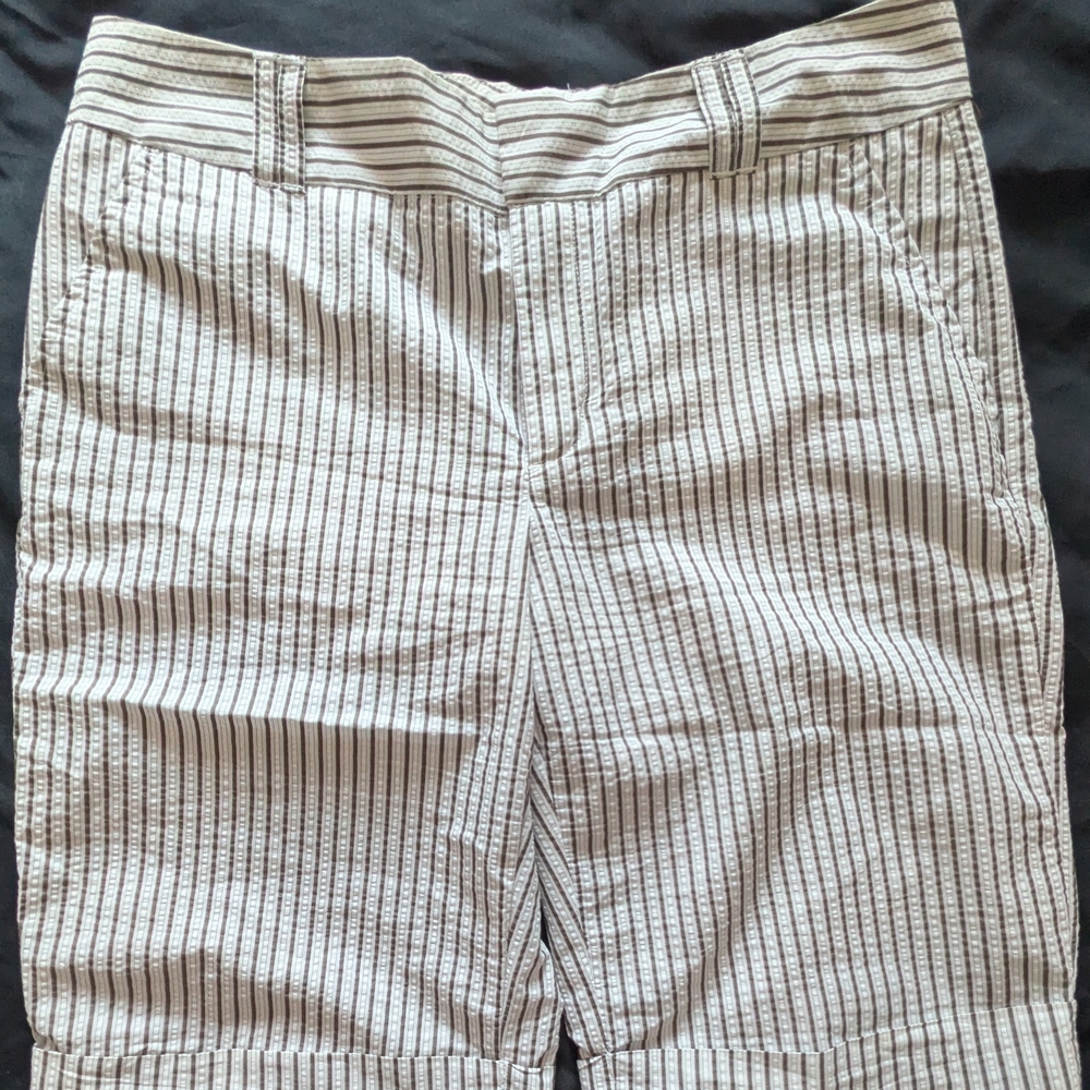 Columbia Women's White and Brown Vertical-Strip Shorts